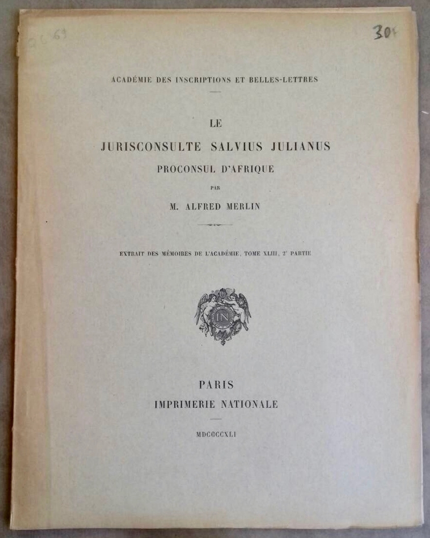 Le jurisconsulte Salvius Julianus, proconsul d'Afrique | MERLIN Alfred